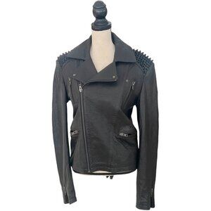 Lords & Fools lambskin black spike shoulders Moto leather jacket size 48